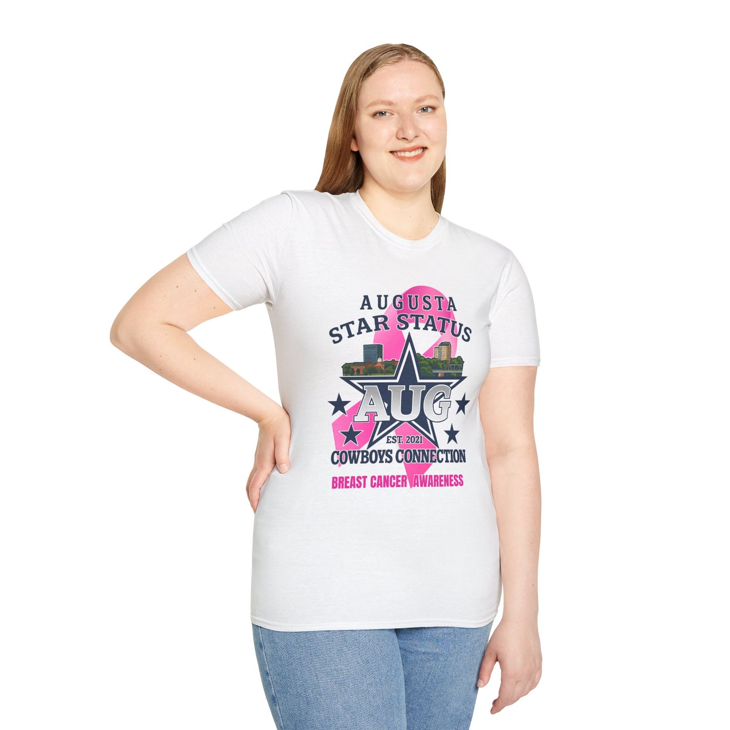 Breast Cancer Awareness Unisex T-Shirt, Softstyle Tee, Supportive Apparel, Fundraiser Shirt, Gift for Her, Pink Ribbon Charity